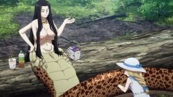 1girls areolae black_hair breasts dara-san hips inverted_nipples large_areolae large_breasts misogiya_kaoru monster_girl naga navel nipples puffy_nipples reiwa_no_dara-san screencap snake_girl topless