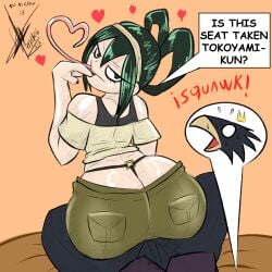 1boy 1girls ass ass_cleavage ass_focus big_ass bottom_heavy bubble_butt bulge bulge_through_clothing butt_crack clothing dialogue fat_ass female fumikage_tokoyami g_string goth goth_girl huge_ass large_ass long_tongue male male_pov my_hero_academia panties png post-timeskip pov sitting sitting_on_lap sixpathoffriendship talking_to_partner text thick_ass thick_thighs thunder_thighs tongue tongue_out tsuyu_asui wide_hips