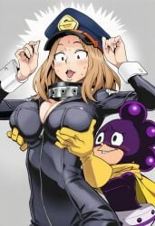 1boy1girl 1female 1male ai_art ai_generated big_boobs big_breasts big_tits blush bodysuit boku_no_hero_academia camie_utsushimi cap cleavage cleavage_cutout grope grope_from_behind groped groped_from_behind groping_boobs groping_breasts groping_tits horny_male mineta_minoru mineta_minoru_(hero_outfit) minoru_mineta minoru_mineta_(hero_outfit) my_hero_academia sexual_harassment smaller_male surprised surprised_expression sweat_on_face tall_female utsushimi_camie