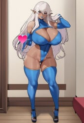 ai_generated artist_request blue_eyes cameltoe commission curvaceous curvy curvy_figure dark-skinned_female elf elf_ears elf_female elf_girl high_heels large_breasts large_thighs leotard lord_of_the_rings nipple_bulge oblivion oc original prostitute sex_slave skimpy_clothes skin_tight skyrim the_elder_scrolls thick_ass thick_hips thick_legs thick_thighs thigh_highs thigh_socks thighhighs thighs tight_clothing tight_fit white_hair white_thighhighs world_of_warcraft yumi_dark_elf