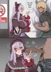 clothed clothing dark-skinned_male dark_skin erection indie_virtual_youtuber light_skin male penis porcelainmaid stormcow virtual_youtuber vtuber