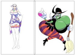before_and_after emilia_(re:zero) huge_breasts re:zero_kara_hajimeru_isekai_seikatsu toon toon-bomber toon_tf toonification toony transformation witch