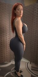 1girl 1girls 3d ai_generated ass big_ass big_breasts biting_lip black_high_heels black_leggings bodysuit booty breasts brown_eyes brown_skin butt caribbean caribbean_female child_bearing_hips dark-skinned_female dominican earrings facing_forward fat_ass female high_heels hourglass_figure latina leggings legs mature_female milf mixed_race older_female red_hair sfm solo tan-skinned_female tan_skin thick_thighs thighs wide_hips yoga_pants