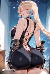 1girl 1girls absurd_res absurdres ai_generated ass ass_focus ass_support back backless_outfit bare_shoulders big_ass big_breasts black_dress blonde_hair blue_eyes blue_hair blurry blurry_background blush breasts choker colored_inner_hair cross cross_earrings dress earrings female female_focus fleurdelys_(wuthering_waves) from_behind gauntlets gradient_hair half_closed_eyes halo heart hi_res high_quality high_resolution highres horns huge_ass indoors jewelry large_ass large_breasts long_hair looking_at_viewer looking_back multicolored_hair nekromant open_mouth parted_bangs solo solo_focus straight thick_thighs thighs two_tone_hair very_long_hair video_game video_game_character video_games wide_hips wuthering_waves