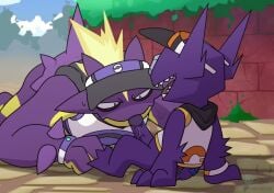 2boys animated anthro anthro_on_anthro blowjob erection fangs fellatio gay male male/male male_only naughty_rexkuro nude partially_clothed penis pokemon pokemon_(species) pokemon_unite purple_body purple_skin sableye sex sharp_teeth short_playtime size_difference smaller_male sound tagme toxtricity video