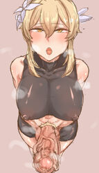 1futa big_balls big_breasts big_penis blonde_hair blush breasts clothed clothing cock_pointing_towards_viewer erection foreskin futa_only futanari genshin_impact glans high-angle_view huge_balls human intact large_breasts light_skin lumine_(genshin_impact) masso_nullbuilt mostly_clothed musk open_mouth pale_skin penis pov pubic_hair smegma smell solo standing steam thick_foreskin uncircumcised uncut unretracted_foreskin veins veiny_foreskin veiny_penis