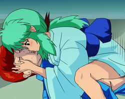 1girls assertive bite_mark blush breasts closed_eyes clothed_sex cowgirl_position demon_girl drugged female femdom green_hair humanoid kissing kuwabara_kazuma long_hair nier_(artist) pale-skinned_female pale_skin reverse_rape shounen_jump sleep_molestation sleeping yu_yu_hakusho yuki-onna yukina