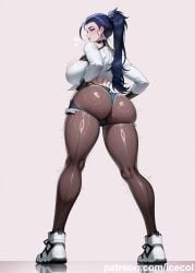 1girl ai_generated ass_focus black_pantyhose full_body gym huge_ass icecol kai'sa kda_all_out orgasm pussy pussy_juice solo standing