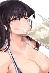 1girls :>= big_breasts blowjob_face chunky_cum cum cum_drinking cum_in_bottle cum_in_container cum_in_glass cum_in_jar cum_mug drinking drinking_cum glass_of_cum gokkun komi-san_wa_komyushou_desu komi_shouko light-skinned_female light_skin mamimi_(mamamimi) pubic_hair pubic_hair_in_cum pubic_hair_on_breasts stray_pubic_hair swimsuit thick_cum