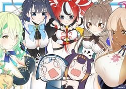 7girls animal_ears bangs big_breasts black_hair blonde_hair blue_eyes blue_hair blush breast_envy breasts brown_eyes brown_hair ceres_fauna cleavage cloak clothing comedy dark-skinned_female dark_skin death_by_snu_snu duo_focus eyebrows_visible_through_hair fan_mascot_(vtuber) fangs female female_focus female_only first_porn_of_character frown funny gawr_gura green_hair hakos_baelz hakos_baelz_(1st_costume) halterneck helpless hololive hololive_english hololive_english_-council- hololive_english_-promise- hololive_myth large_breasts medium_breasts mole mole_under_eye mouse_ears mr._squeaks_(hakos_baelz) multicolored_hair multiple_girls nanashi_mumei ninomae_ina'nis open_mouth ouro_kronii rojen scared sideboob silver_hair skin_fang smile streaked_hair surrounded surrounded_by_breasts trapped tsukumo_sana twintails v-shaped_eyebrows virtual_youtuber white_eyes yellow_eyes youtube youtuber