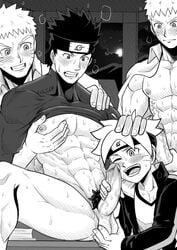 4boys age_difference big_penis blush boruto:_naruto_next_generations clenched_teeth clones dilf erection father_and_son foursome gay grabbing grabbing_from_behind hand_on_head hand_on_penis handjob indoors male male_only monochrome multiple_boys muscular muscular_male naruto naruto_(series) nipples older_male older_man_and_younger_boy one_eye_closed pecs penis penis_grab penis_on_face penis_slap pubic_hair sarutobi_konohamaru shadow_clone short_hair sitting smile sweat teacher_and_student testicle_grab testicles tofuboyz uzumaki_boruto uzumaki_naruto yaoi younger_male