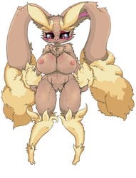 blush brown_fur bunny chimsuke female furry large_breasts long_ears lopunny open_mouth pokemon pokemon_(species) pokemon_dppt rabbit solo white_background