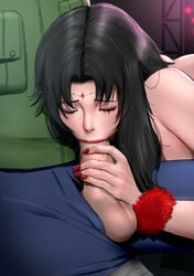 1boy 1girls black_hair blowjob deep_blowjob eyes_closed faceless_male fellatio female head_tilt kurenai_yuhi nail_polish naruto naruto_(series) naruto_shippuden on_side oral pale-skinned_female purple_eyeshadow red_eyes red_lipstick red_nails scarlett_ann yuuhi_kurenai