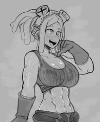 1girls abs big_breasts blush blush breasts fit fit_female gloves goggles goggles_on_head jacket_around_waist long_hair looking_forward mei_hatsume my_hero_academia open_mouth ragingbarbarians smile smiling steam steaming_body steamy sweat sweatdrop sweaty sweaty_body tank_top