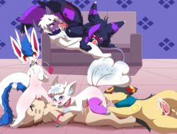 absol absurd_res alolan_vulpix anal anal_sex anthro berr blush bodily_fluids cum cum_in_ass cum_in_mouth cum_inside eeveelution ejaculation eyewear female female_penetrated feral furret genital_fluids glasses group group_sex hands-free hi_res knot male male/female male/male male_penetrated male_penetrating male_penetrating_female male_penetrating_male nintendo oral oral_penetration orgasm_from_oral orgy penetration pokemon pokemon_(species) pussy quilava regional_form_(pokémon) sarox sex syngie_(artist) umbreon vaporeon video_games vulpix yans_the_furret