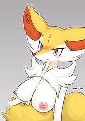 anthro blush braixen breasts canid canine female fur hi_res inner_ear_fluff mammal ne_i_ro nipples nude pokémon_(species) pokemon pokemon_(species) solo tuft video_games