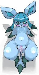 anus blue_eyes blue_fur blue_hair blush chimsuke eeveelution female feral glaceon lowres navel pokemon pokemon_dppt pussy smile solo tail thick_thighs