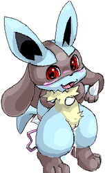 anthro blue_fur blush chibi chimsuke female furry lowres lucario open_mouth pokemon pokemon_(species) pokemon_dppt red_eyes smile solo spikes