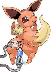 anal_insertion brown_eyes chimsuke eevee feral furry looking_at_viewer looking_back pokemon pokemon_rgby sex_machine solo tail white_background