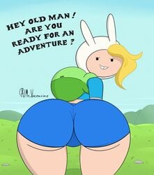 adventure_time adventure_time:_fionna_&_cake ass ass_focus backpack bag big_ass big_butt blonde_hair cartoon_network fionna_and_cake fionna_the_human_girl hair human looking_at_viewer mr_valentine00 outdoors pov shorts solo solo_female