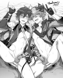 2021 4boys abs balls bangs bigger_dom bigger_penetrating_smaller black_and_white blush bottomless bowtie censor_bar childe_(genshin_impact) cum_while_penetrated dated earrings erection gay genshin_impact gloves group_sex heart-shaped_pupils holding_leg leg_up legs_apart legs_held_open light-skinned_male light-skinnedsub long_hair long_hair_male looking_at_viewer male_nipples male_only male_penetrated male_penetrating_male male_urethral_insertion mesomorph multiple_boys multiple_subs nipples open_clothes panting peace_sign pecs penile_insertion penis penis_milking penis_milking_machine pov pubic_hair receiving_on_back sheet_grab short_hair smaller_sub sweatdrop tartaglia_(genshin_impact) thrusting_into_ass toned_male trembling tube tube_in_penis tube_in_urethra twink urethral urethral_insertion v_sign watermark yaoi zhongli_(genshin_impact)