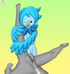 2d anal anal_sex anon avian beak bird blue_feathers cum cum_inside cum_on_lower_body cum_on_self filler_shmazman grey_skin male/male martlet_(undertale_yellow) penetration penis penis_out point_of_view pov rule_63 sex taker_pov undertale undertale_(series) undertale_fanfiction undertale_yellow