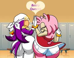 amy_rose ass ass_to_ass avian avian_humanoid beak big_ass big_butt bottom_heavy bracelets bubble_ass bubble_butt butt_bump butt_crack_outline dress fat_ass fat_butt feathers females females_only gloves hedgehog hedgehog_humanoid high_five huge_ass huge_butt large_ass large_butt locker_room long_hair panties pink_body pink_quills pink_spines purple_body purple_feathers quills roga14 seductive sega shades short_hair sonic_(series) sonic_the_hedgehog_(series) spines swallow swallow_(bird) thick_ass thick_thighs tight_pants tubetop upskirt wave_the_swallow wide_hips