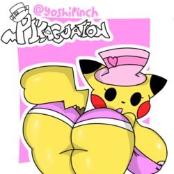 ass ass_focus ass_up breasts breasts_bigger_than_head breasts_out breasts_peeking_out_of_shirt female female_focus female_only imminent_anal imminent_rape imminent_sex large_ass large_breasts pikachu pikaguation pink_clothes pink_clothing pink_hat pokemon pokemon_(species) tagme yoshipinch_(artist)