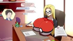 1girls 2021 alternate_breast_size big_breasts blonde_hair blue_eyes bodypaint breasts breasts_out commission glasses huge_breasts pokeball pokemon red_nails tagme ydbunny