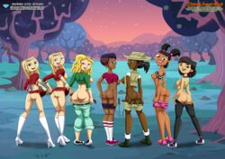 6+girls 7girls amy_(tdi) areolae ass bbmbbf black_hair blonde_hair blue_eyes breasts carrie_(tdi) cartoon_network dark-skinned_female dark_eyes dark_skin diamond_level female female_only jasmine_(tdi) katie_(tdi) looking_at_viewer multiple_girls nipples palcomix pants_down pietros_secret_club presenting presenting_breasts presenting_hindquarters presenting_pussy samey_(tdi) shirt_lift shirt_up sky_(tdi) stephanie_(tdi) the_ridonculous_race total_drama:_pahkitew_island total_drama_island twins