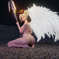 3d angel angel_wings angela_ziegler gelzy mercy overwatch pinup solo solo_female solo_focus thong white_thong