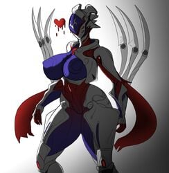 1girls barely_visible_genitalia big_breasts blade breasts claws cyborg female garuda_(warframe) guityg lewdreaper pussy red_eyes robot_girl thick_thighs warframe wide_hips