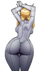 arms_up ass back big_ass blonde_hair cave_story curly_brace curvy doublehero long_hair robot topless white_background wide_hips