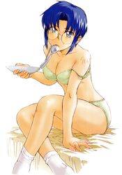 blue_hair ciel ciel_(tsukihime) glasses melty_blood short_hair solo tsukihime type-moon underwear very_short_hair