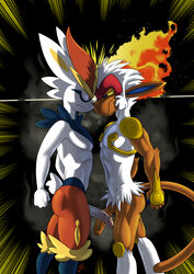 2021 anthro ass big_penis cinderace duo fur furry furry_only genitals hi_res infernape looking_at_another male male_cinderace male_only male_pokemon nintendo penis pokémon_(species) pokemon pokemon_(species) tail tush video_games white_body white_fur