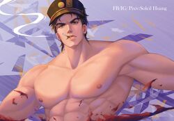 1boy abs animated black_hair cigarette hat jojo's_bizarre_adventure jotaro_kujo male male_nipples male_only muscle muscles muscular muscular_male posing ripped_clothing ripped_shirt safe smoking solo solo_male stardust_crusaders tagme torn_clothes ugoira