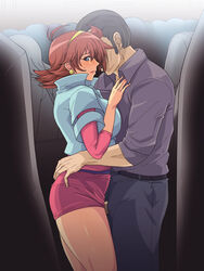 1boy 1girls 2013 antenna_hair ass_grab bare_legs blue_eyes blush breast_press breasts brown_hair chikan crowd crowded curvaceous dress earrings faceless_male female g_gundam greco_roman_(spiral_brain) gundam gureko_rouman headband highres human jewelry large_breasts light-skinned_female light_skin penis pink_dress rain_mikamura sex short_hair standing straight sweatdrop tight tight_dress