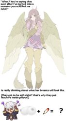 1boy 1girls barbariank blush breasts brown_eyes brown_hair claws feathers fire_emblem fire_emblem_awakening full_body griffin lion_tail monster_girl nintendo nipples robin_(fire_emblem) robin_(fire_emblem)_(male) standing sumia_(fire_emblem) tail text wings