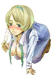 big_breasts blonde_hair nipples overalls popsicle saliva_trail ukraine_(hetalia)