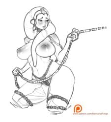 1girls black_and_white blush curvy dancer female female_only fundoshi harem_girl headgear huge_breasts leash mercurial_forge oola puffy_nipples return_of_the_jedi slave slave_collar slavegirl solo star_wars topless twi'lek voluptuous