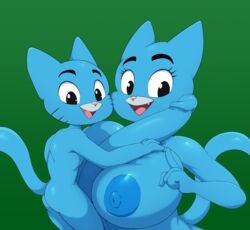 abstract_background anthro big_breasts bigdon1992 breast_play breasts cartoon_network domestic_cat duo felid feline felis female foreskin genitals gumball_watterson hi_res hug hyper incest long_penis looking_at_viewer male male/female mammal mother mother_and_child mother_and_son nicole_watterson paizuri parent parent_and_child penis sex son the_amazing_world_of_gumball titjob young