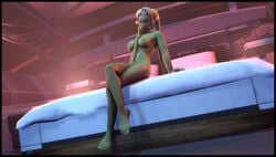 1girls 3d bed brown_eyes crossed_legs female female_only foab30 green_skin headgear large_breasts looking_at_viewer medium_breasts naked nude nude_female on_bed oola pinup return_of_the_jedi seductive_look sitting_on_bed solo star_wars twi'lek