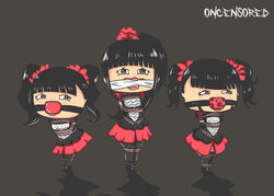 3girls baby_metal babymetal ball_gag black_hair bondage chibi female_only multiple_girls oncensored original rope_bondage