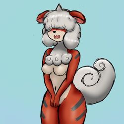 anthro breasts female gardie growlithe hair_over_eyes hisuian_gardie hisuian_growlithe nintendo pokémon_(species) pokemon pokemon_(species) pokemon_legends:_arceus regional_form_(pokémon) video_games