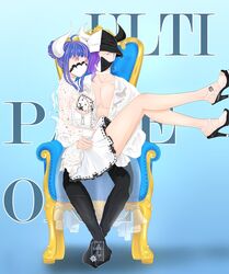 1girls artist_request breasts clothed female frills high_heels horns lace male mask medium_breasts one_piece page_one pink_hair platform_heels purple_hair red_eyes sheer_clothing skirt straight tagme two_tone_hair ulti_(one_piece) white_dress