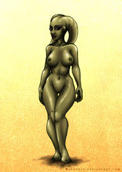 1girls brown_eyes dancer female female_only fit_female green_skin hourglass_figure large_breasts naked nude nude_female oola pussy raenyras return_of_the_jedi shaved_pussy solo star_wars twi'lek