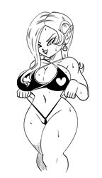 1girls 2021 alternate_costume big_breasts bikini bikini_bottom bikini_top breast_squeeze breasts cleavage cross_strap_bikini demon demon_girl demoness dragon_ball dragon_ball_xenoverse earrings elf_ears female female_only funsexydragonball hourglass_figure knee_up lips lipstick long_ears long_hair midriff monochrome pinup pointy_ears pulling_panties pulling_panties_up pussy_peek shounen_jump solo sweat thick_thighs thighs thong towa