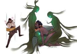 1girls 3boys airtight all_three_filled anal ass black_hair blowjob breasts completely_nude cuckold dark-skinned_female double_penetration face_fucking fucked_silly gangbang holding_legs ilewdha league_of_legends lucian_(league_of_legends) nude restrained riot_games senna_(league_of_legends) sex_slave tagme triple_penetration vaginal_penetration wraith