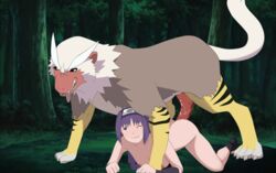 1girls all_fours anal animated bent_over bestiality boruto:_naruto_next_generations cristalmanor doggy_style female kakei_sumire naruto nue_(boruto) one_eye_closed purple_hair shoes solo zoophilia