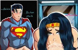 big_breasts big_penis blowjob breasts clark_kent cum cum_in_mouth cum_in_throat cum_on_face cumshot dc dc_comics deepthroat dialogue diana_prince fellatio justice_league justice_league_unlimited killerghost oral saliva sex superhero superman superman_(series) wonder_woman wonder_woman_(series)